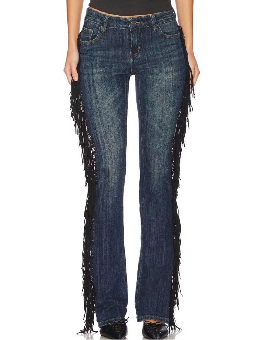 Jaded London El Topo Fringe Bootcut Jeans in Blue Wash